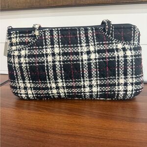 Vera Bradley Limited edition Black Plaid Tweed East West Shoulder Bag Purse